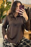 Essential Body Stretch Cotton Collar & Cuff Shirt Chocolate